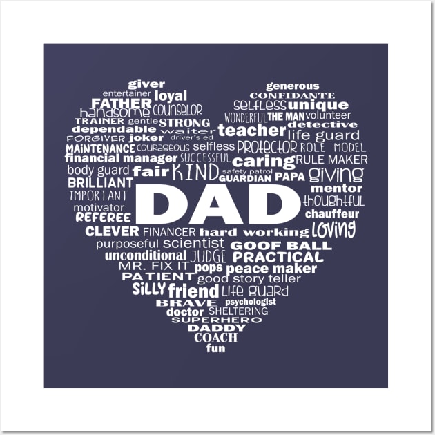 Dad Heart Word Cloud - White Wall Art by Jitterfly